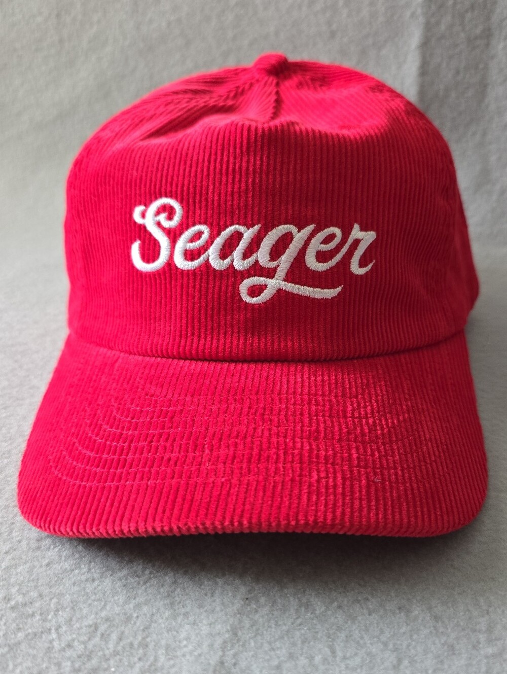 Seager Hat Cap Snapback One Size Red Corduroy Adjustable Script Logo Skate Surf